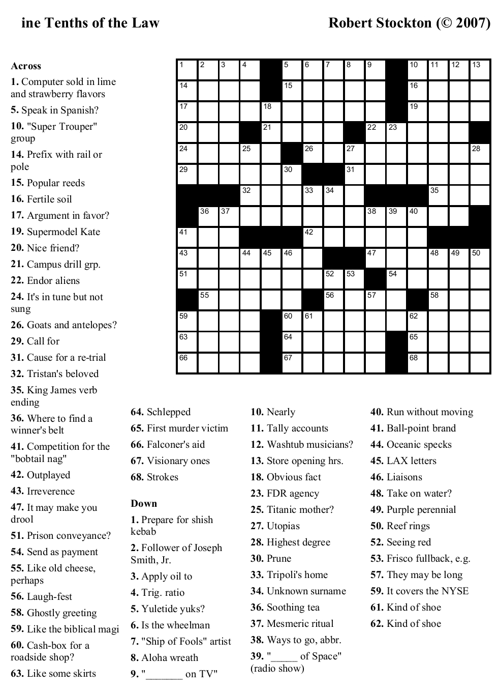 Easy Crossword Puzzles With Answers Printable Printable Crossword Puzzles