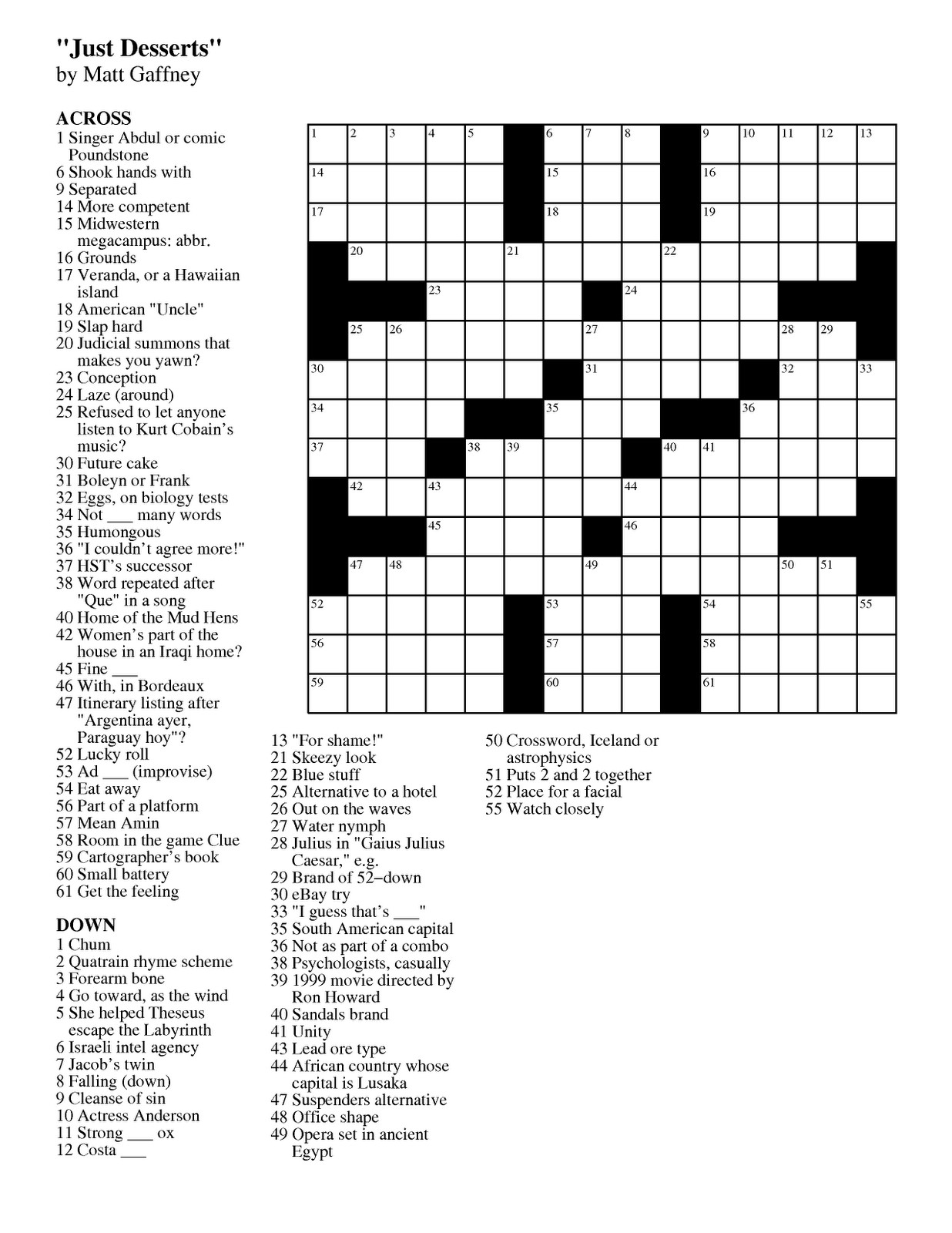 Free Daily Online Printable Crossword Puzzles Free Printable