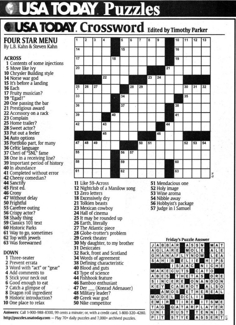 New Printable Usa Today Crossword Puzzles Best Printable For Usa 