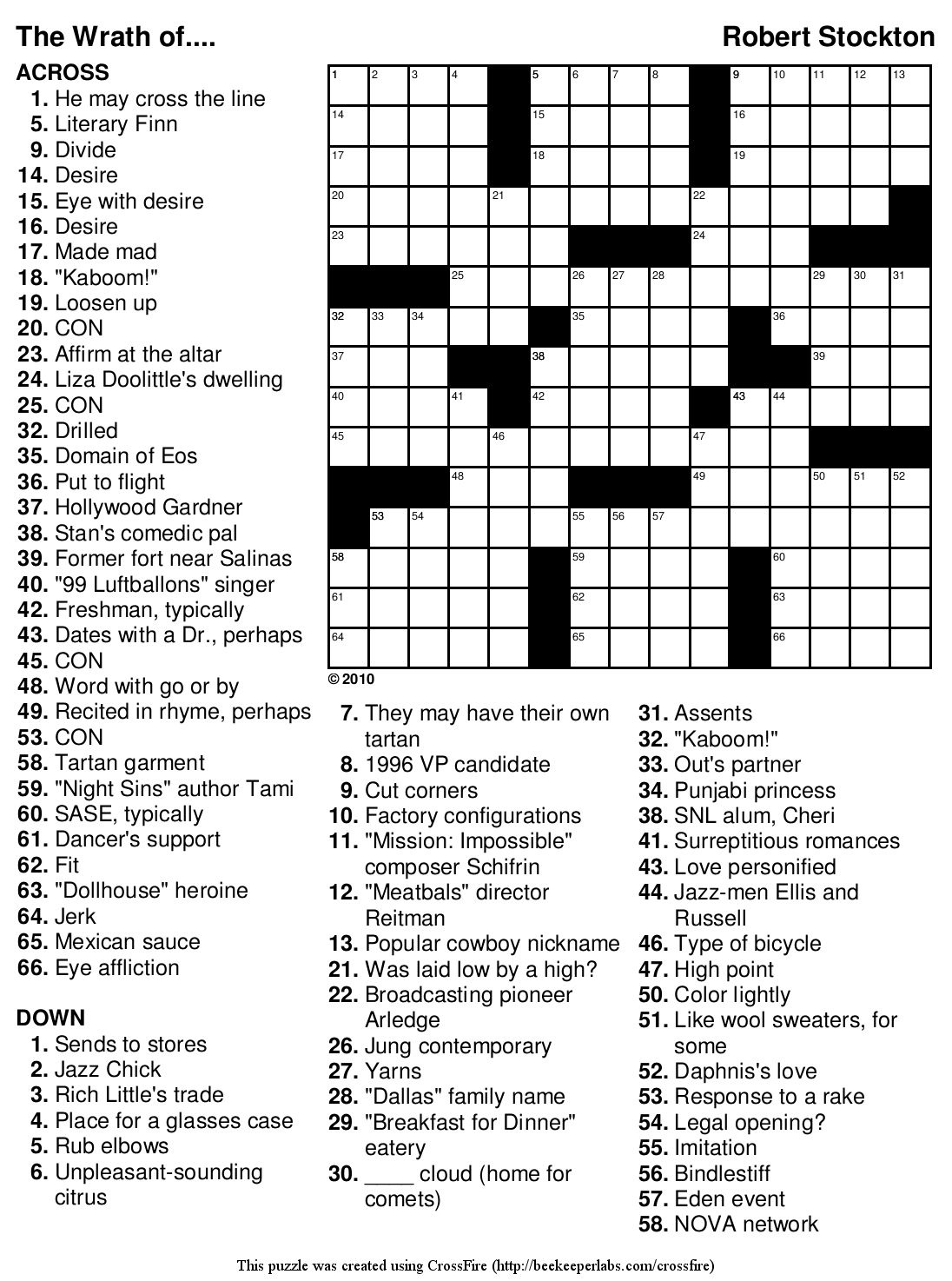 Printable Crossword Puzzle With Answer Key Printable Crossword Puzzles