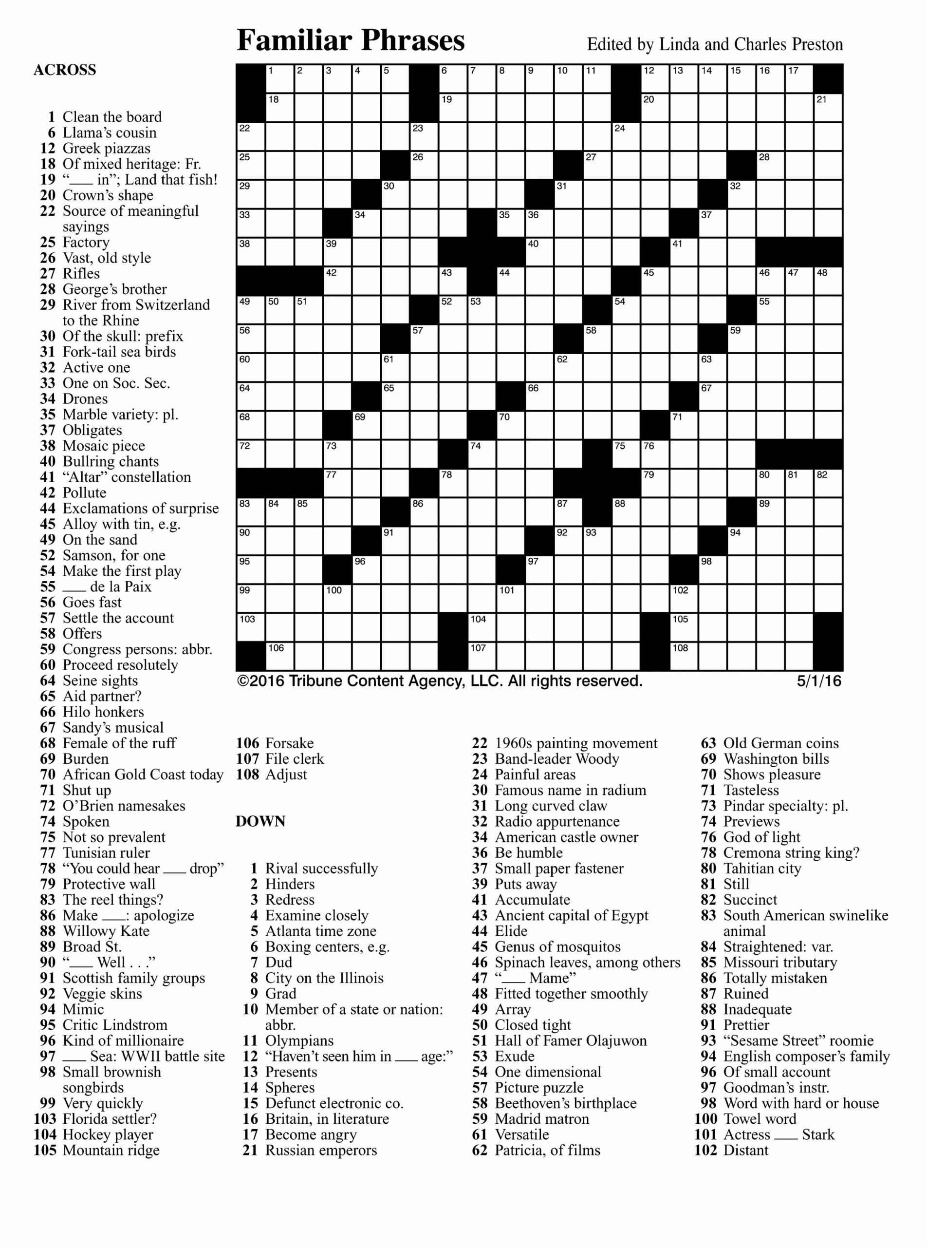 Printable Sunday Crossword Puzzles Printable Crossword Puzzles