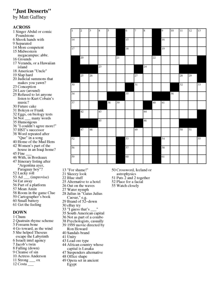Free Crossword Puzzles Pdf Printable