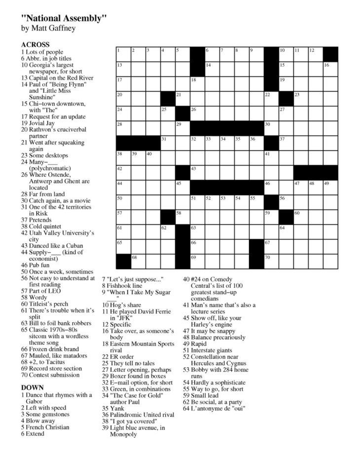 Wsj Crossword Puzzle For Today Printable