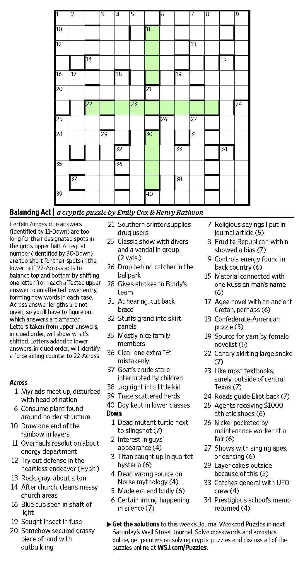 Wall Street Journal Crossword Puzzle Printable Printable Crossword 