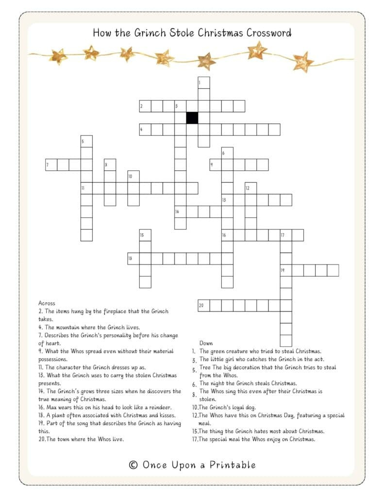 5 How The Grinch Stole Christmas Crossword Puzzles Free - Once with Big Christmas Crossword Puzzles