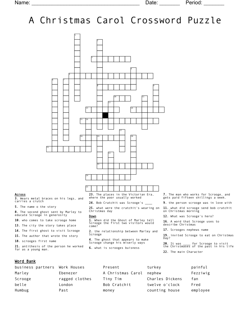 A Christmas Carol Crossword Puzzle - Wordmint intended for Christmas Carol Crossword Puzzles Printable