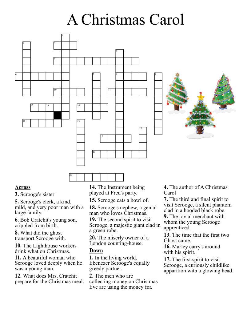 A Christmas Carol Crossword - Wordmint for Christmas Carol Role Crossword Puzzles