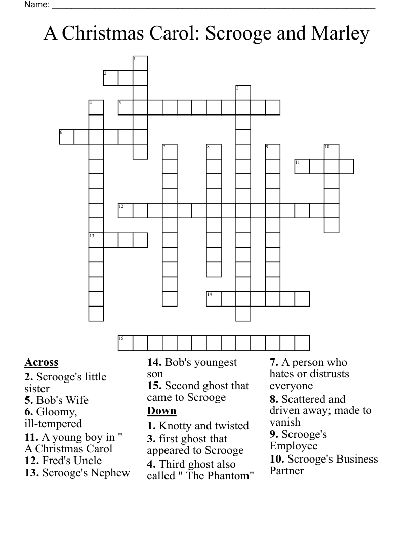 A Christmas Carol: Scrooge And Marley Crossword - Wordmint in Christmas Carol Scrooge and Marley Crossword Puzzles