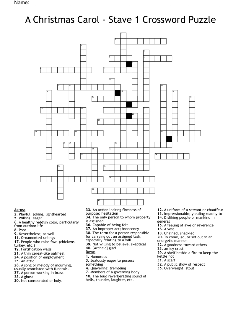 A Christmas Carol - Stave 1 Crossword Puzzle - Wordmint inside Christmas Carol Crossword Puzzles 1