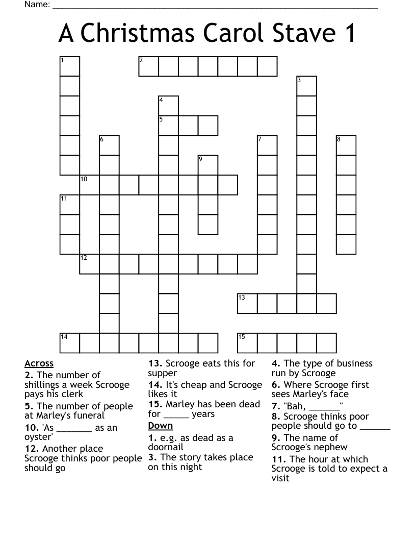 A Christmas Carol Stave 1 Crossword - Wordmint with regard to Christmas Carol Crossword Puzzles Answer