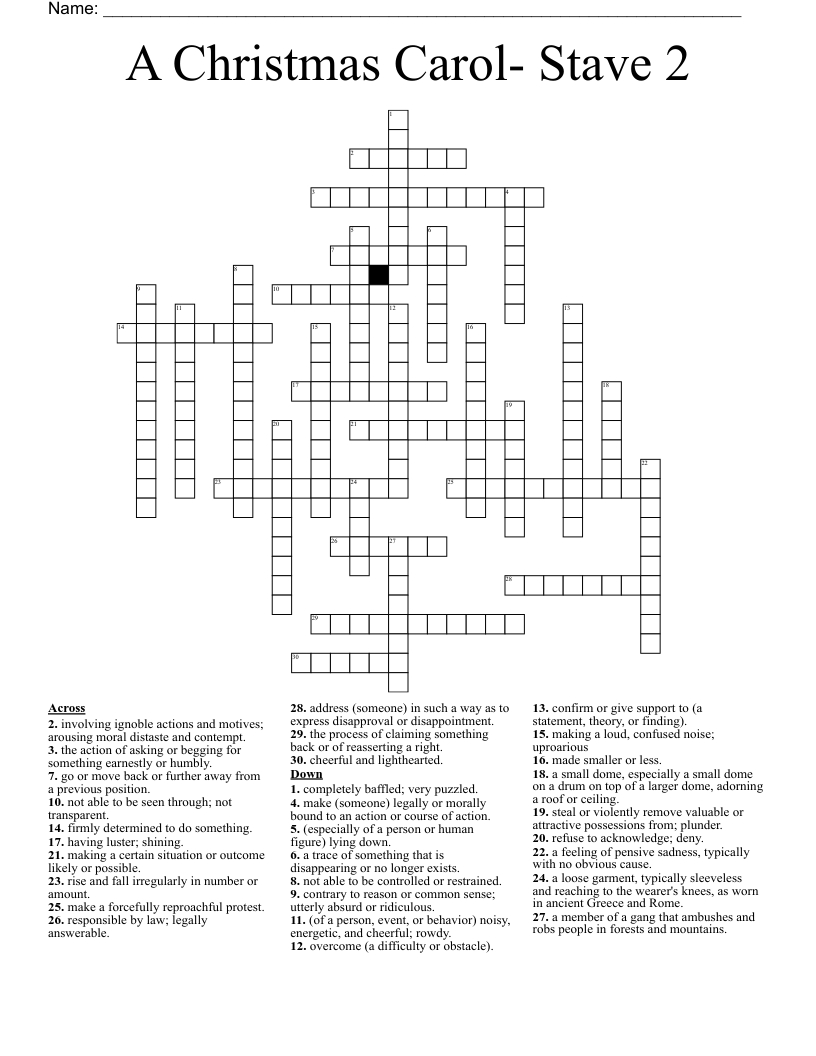 A Christmas Carol- Stave 2 Crossword - Wordmint intended for Christmas Carol Stave 2 Crossword Puzzles