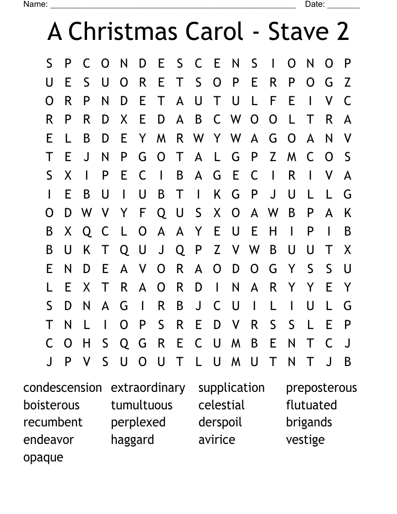 A Christmas Carol - Stave 2 Word Search - Wordmint throughout Christmas Carol Stave 2 Crossword Puzzles