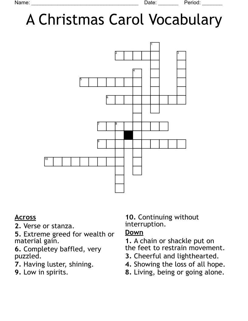 A Christmas Carol Vocabulary Crossword - Wordmint in Christmas Carol Literary Crossword Puzzles Answer Key