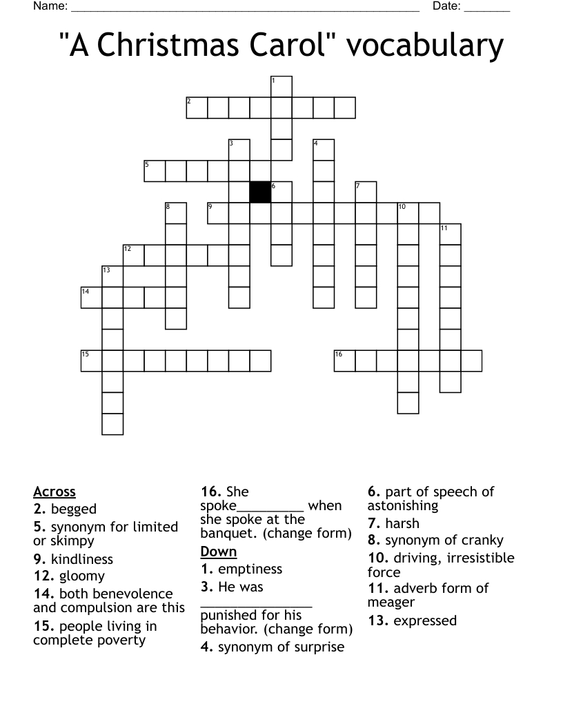 A Christmas Carol&amp;quot; Vocabulary Crossword - Wordmint inside Christmas Carol Vocabulary Crossword Puzzles