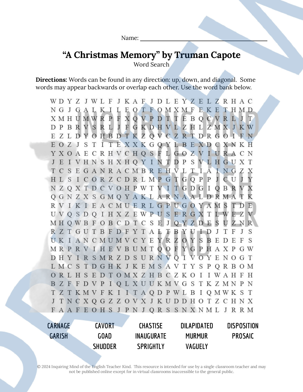 A Christmas Memorytruman Capote Vocabulary Games And with regard to Christmas Memory Truman Capote Crossword Puzzles Answer Key