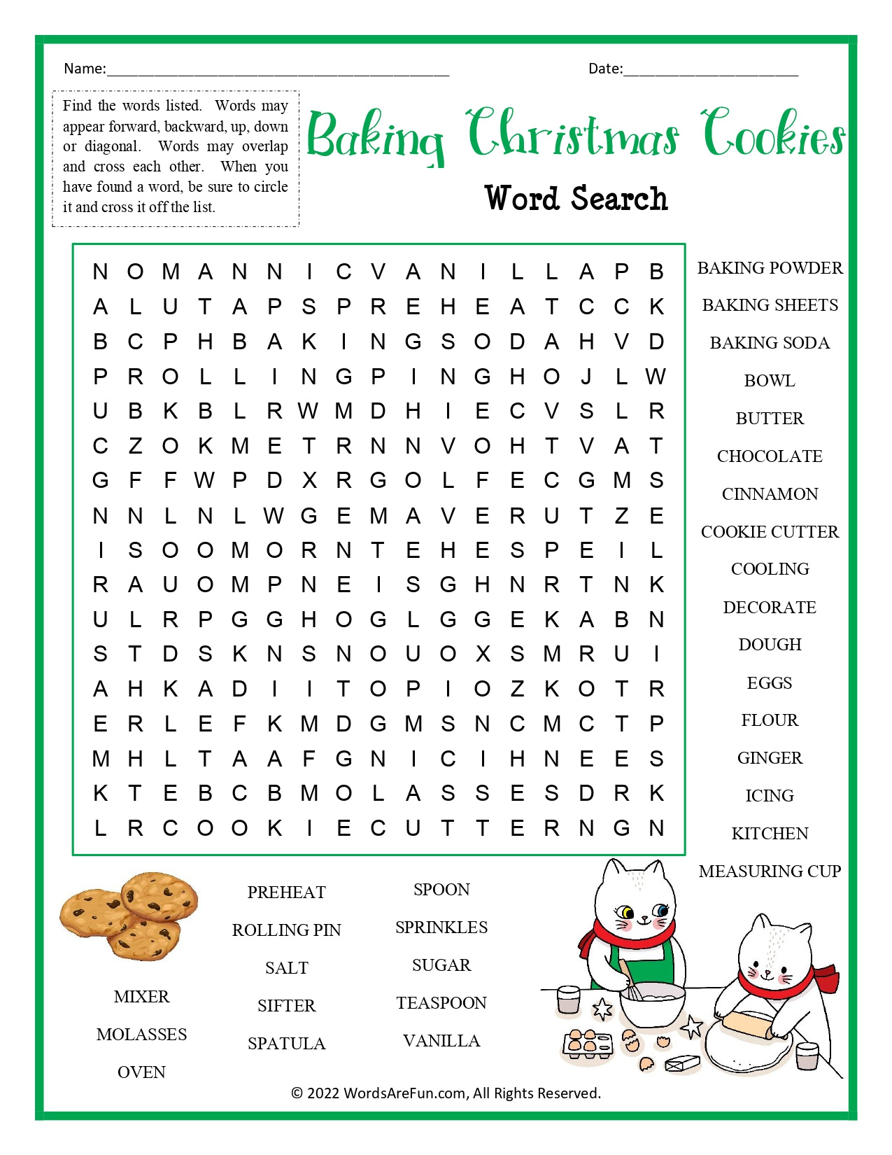 Baking Christmas Cookies Word Search within Baking Christmas Cookies Crossword Puzzles