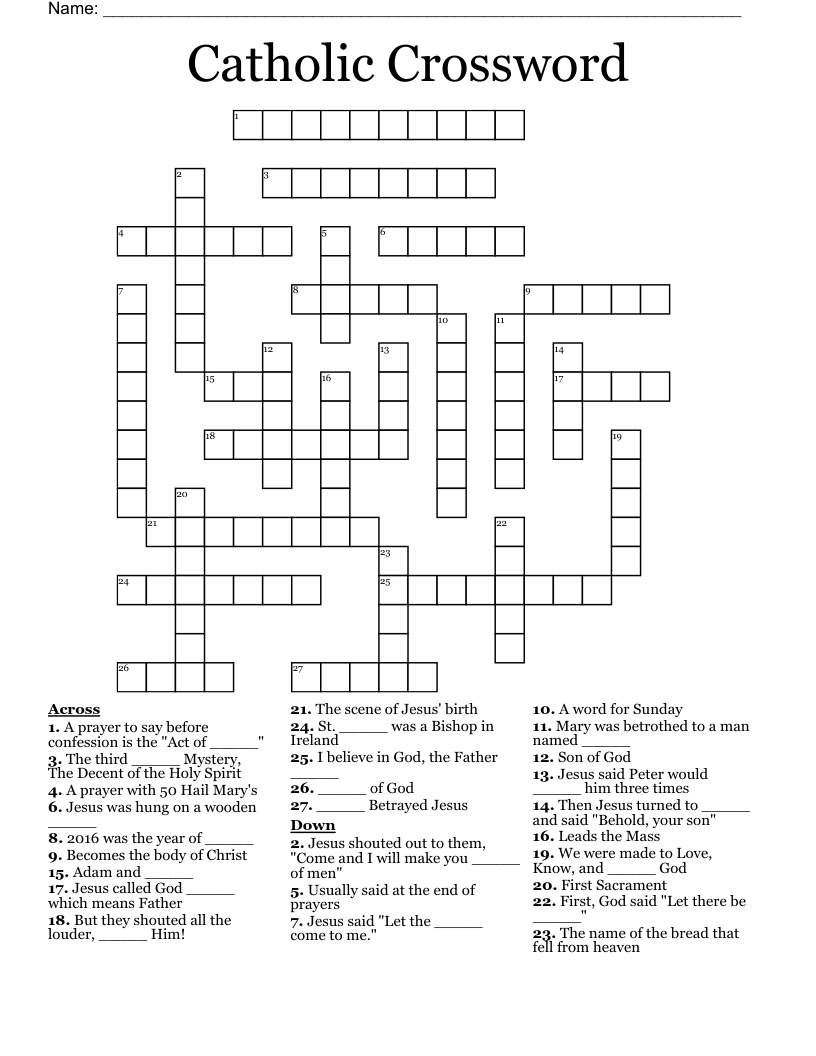 Catholic Crossword - Wordmint regarding Catholic Christmas Crossword Puzzles