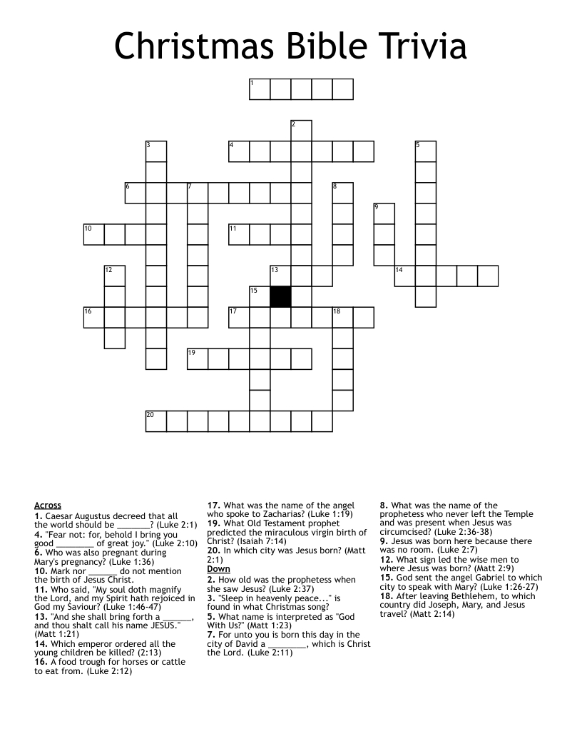 Christmas Bible Trivia Crossword - Wordmint throughout Biblical Christmas Crossword Puzzles