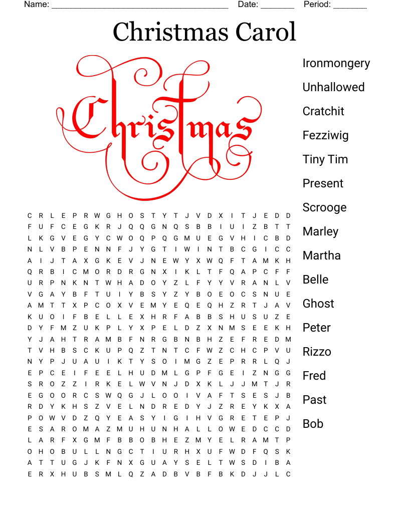 Christmas Carol Crossword - Wordmint pertaining to Christmas Carol Crossword Puzzles Answers Inside Out