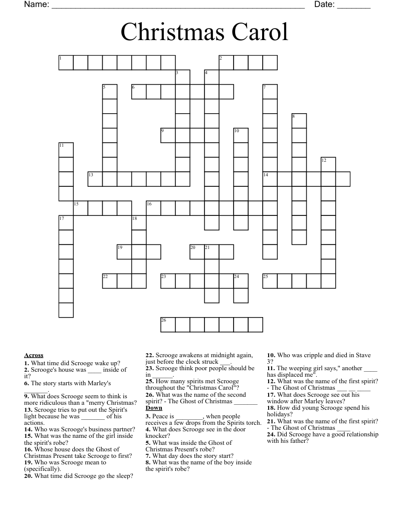 Christmas Carol Crossword - Wordmint regarding Christmas Carol Crossword Puzzles Answers Inside Out