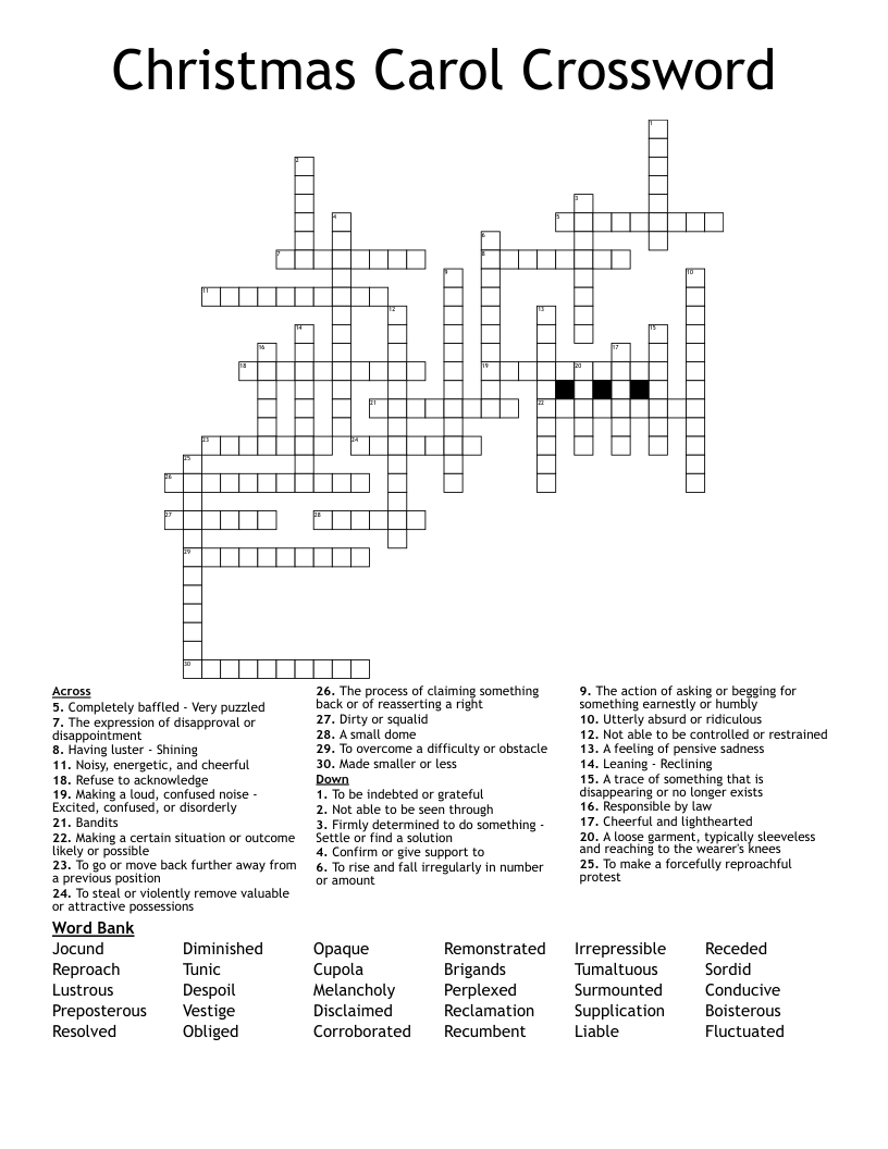 Christmas Carol Crossword - Wordmint within Christmas Carol 14 Crossword Puzzles Answers