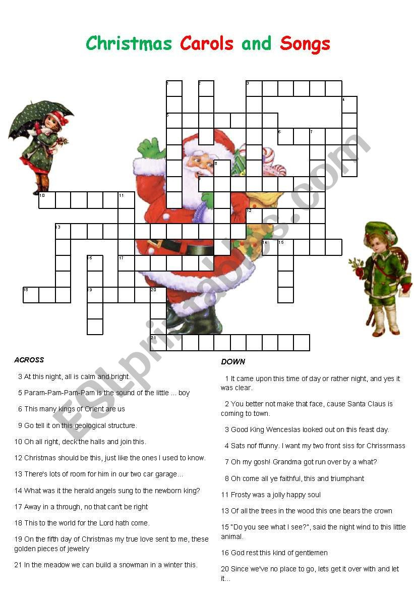 Christmas Carols And Songs Crossword - Esl Worksheetenglishchris throughout Christmas Carol Literary Crossword Puzzles