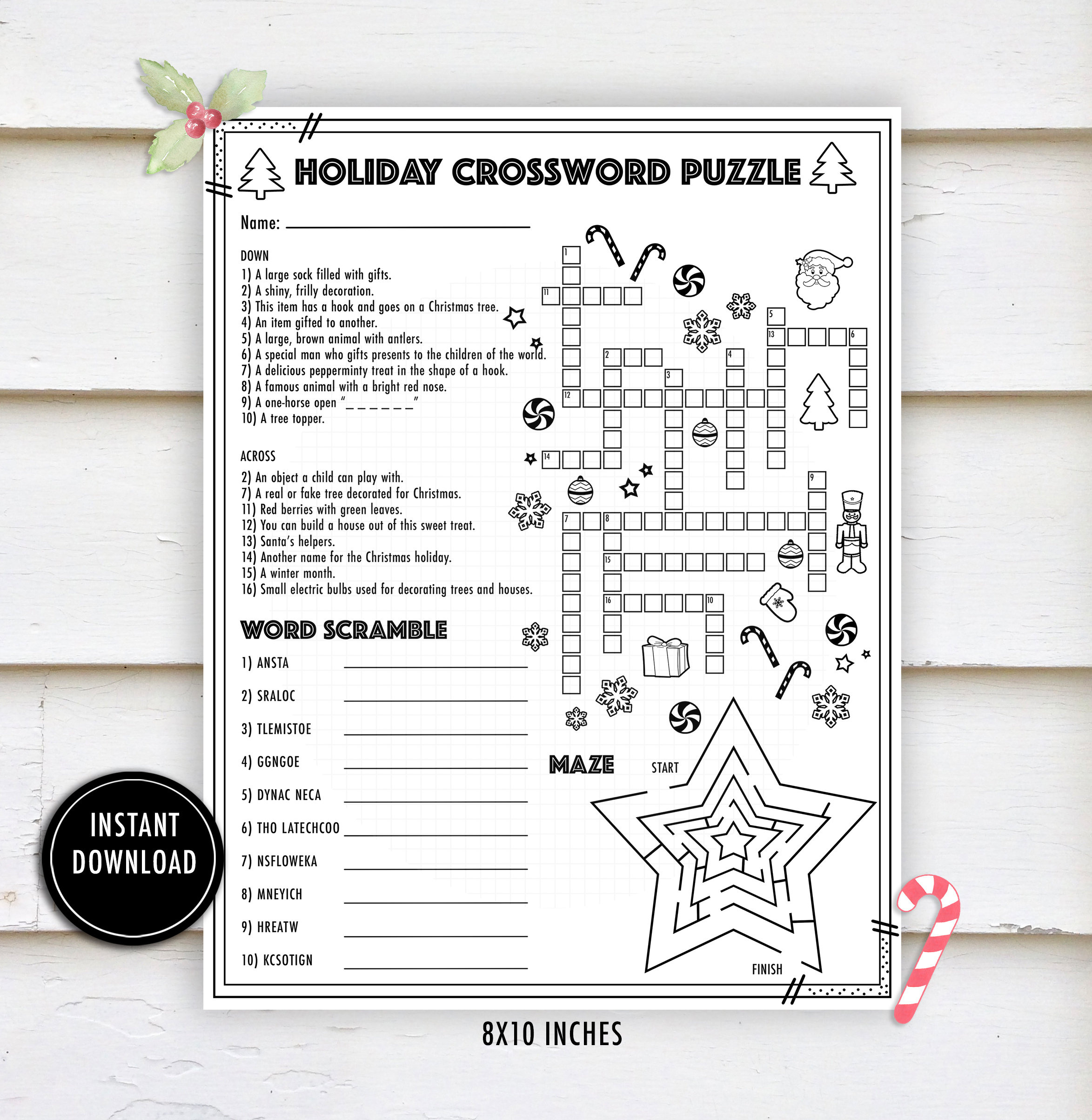 Christmas Crossword Activity Puzzle- &amp;quot;Christmas Worksheets&amp;quot; Winter Worksheets, Holiday, Crossword, Maze, Word Scramble throughout Brown Christmas Crossword Puzzles