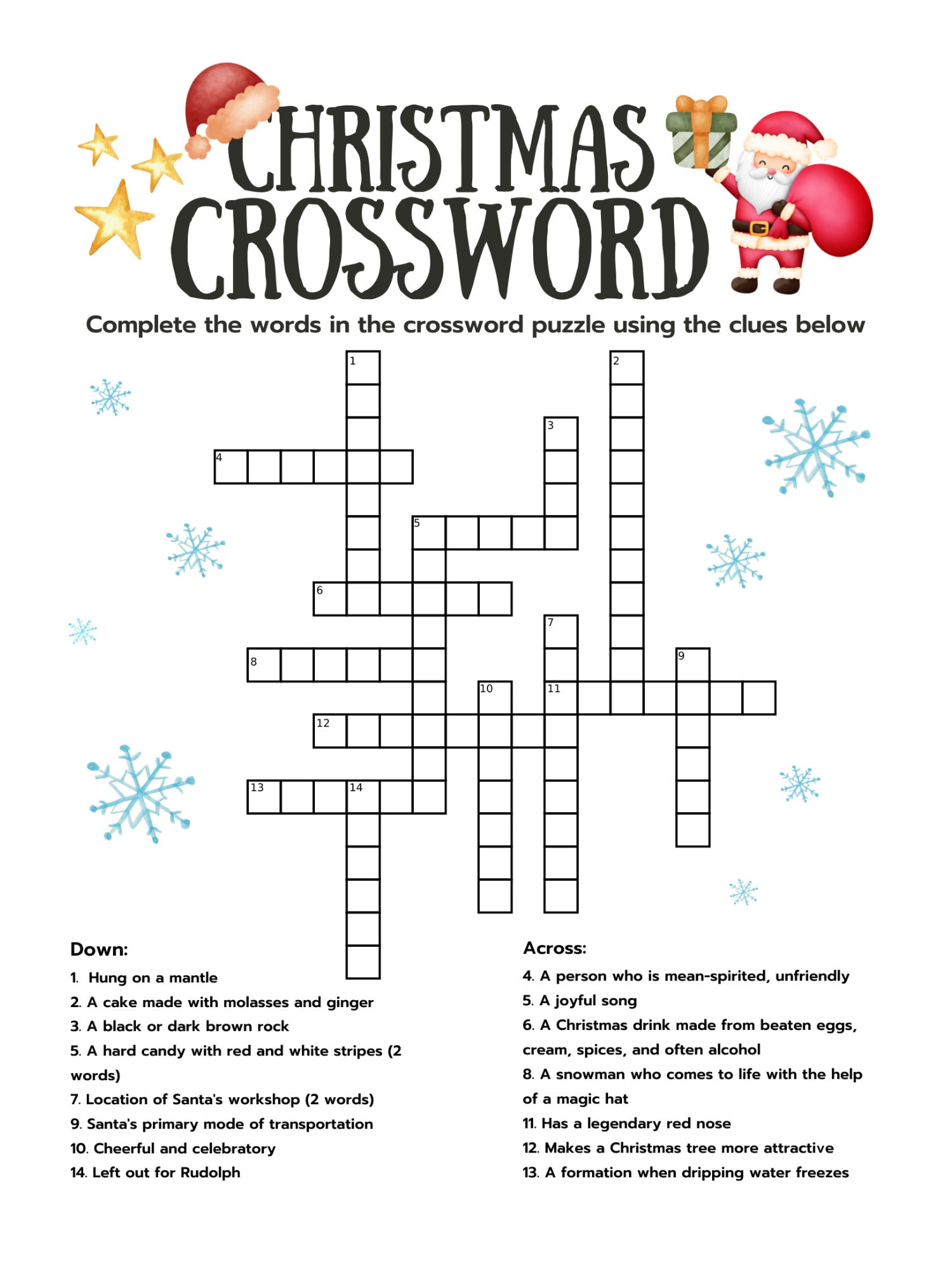 Christmas Crossword, Crossword With Answer Key, Printable throughout Answers For Christmas Crossword Puzzles