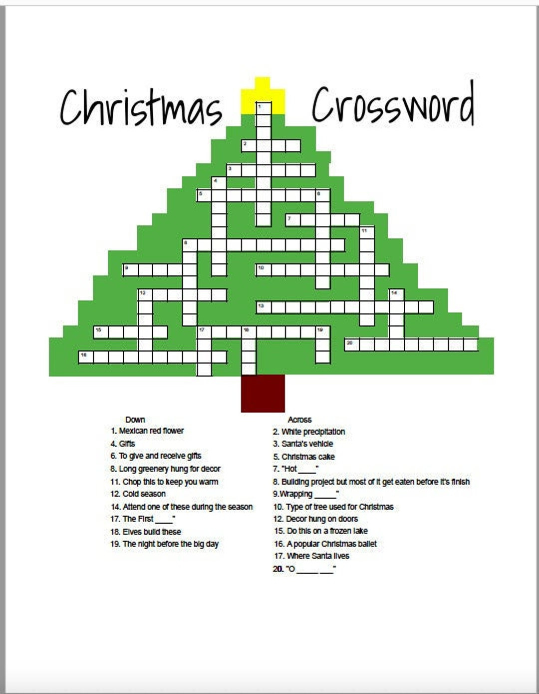 Christmas Crossword - Etsy intended for Big Christmas Crossword Puzzles