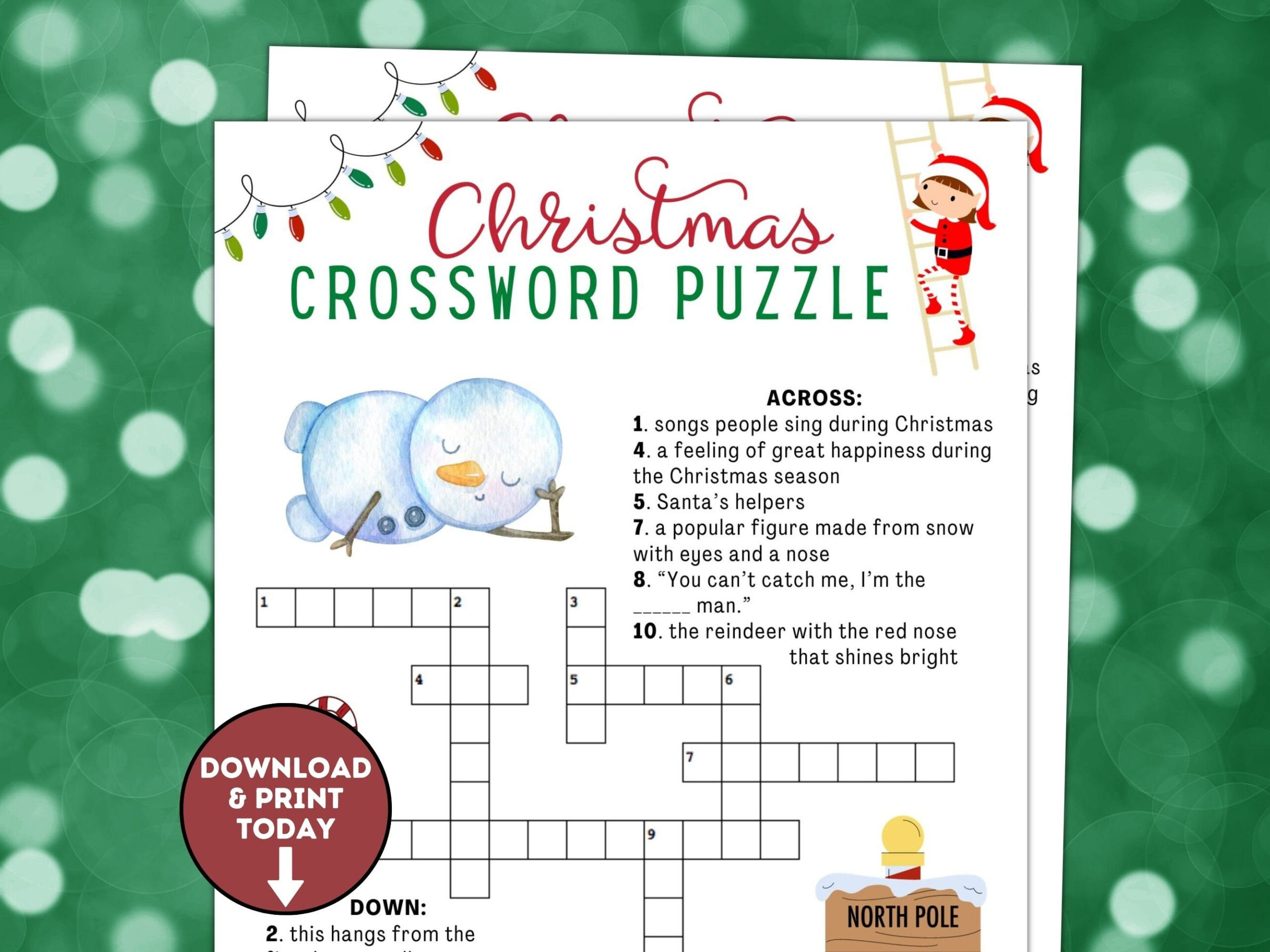 Christmas Crossword Puzzle / Christmas Game For Kids / Holiday for 1st Grade Christmas Crossword Puzzles