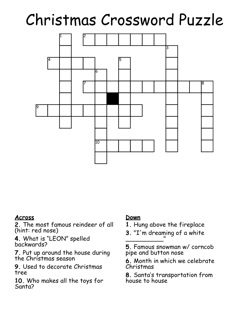 Christmas Crossword Puzzle - Wordmint regarding 4th Grade Christmas Crossword Puzzles