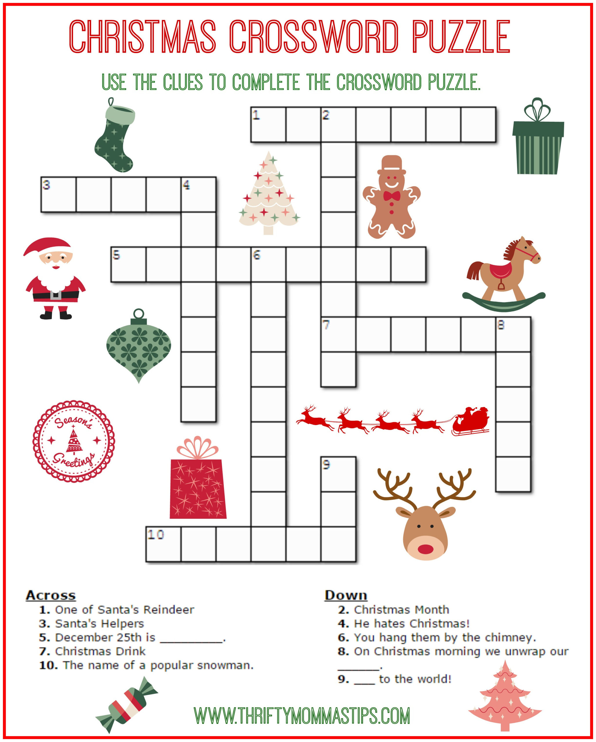 Christmas Holiday Indem Fill In Crossword regarding Answers For Christmas Crossword Puzzles