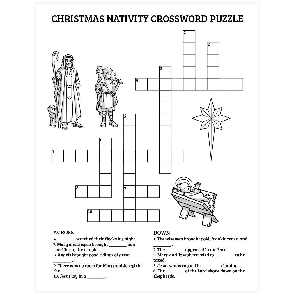 Christmas Nativity Crossword Puzzle - Printable inside Catholic Christmas Crossword Puzzles