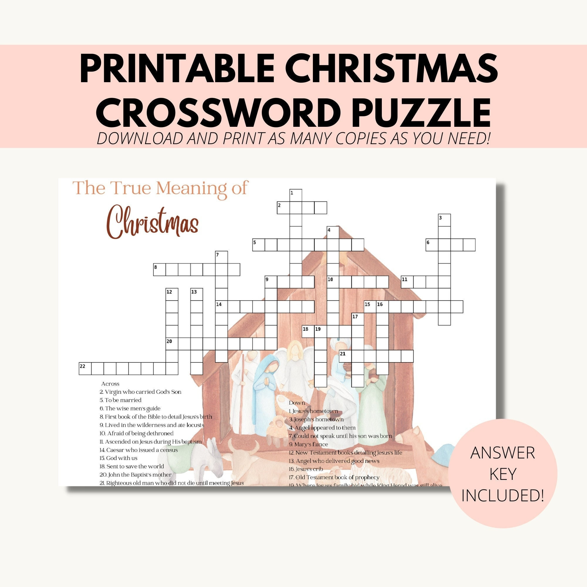 Christmas Nativity Crossword Puzzle Printable, Religious Crossword throughout Adults Christian Christmas Crossword Puzzles