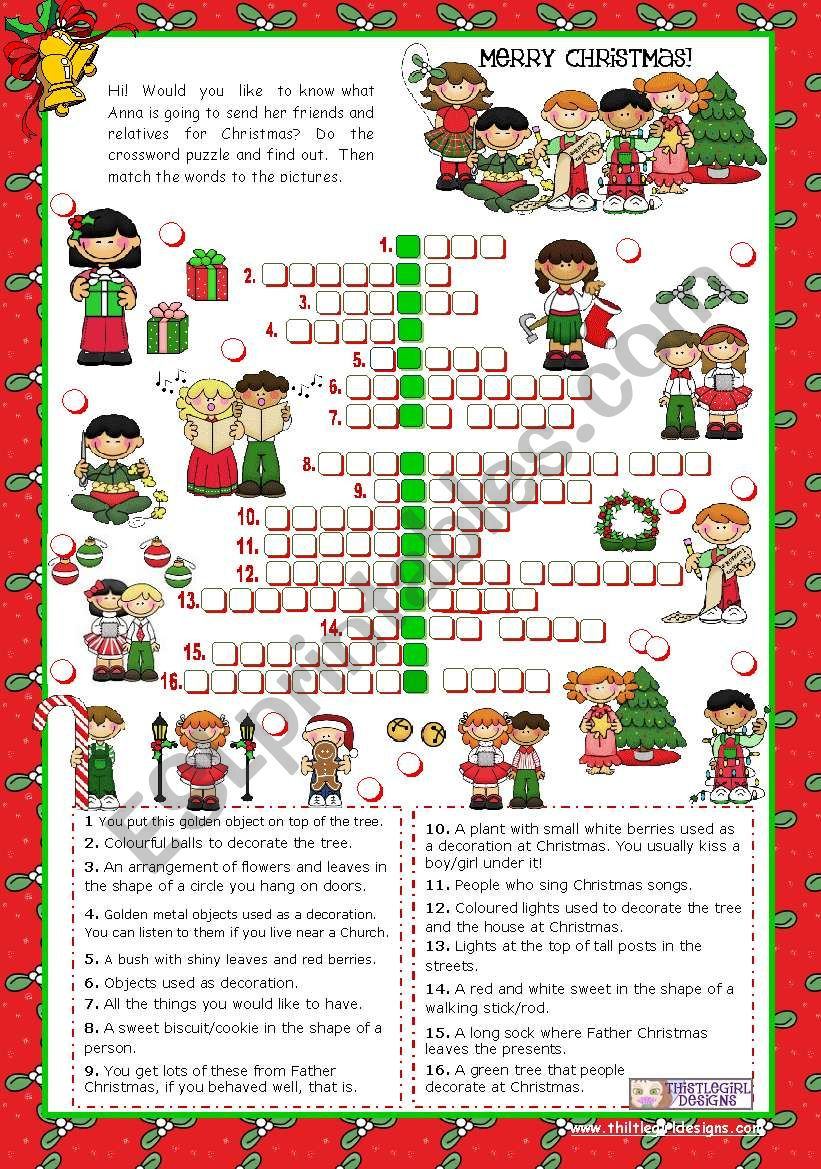 Christmas Set (3) - Crossword Puzzle - Esl Worksheetmena22 regarding 3rd Grade Christmas Crossword Puzzles