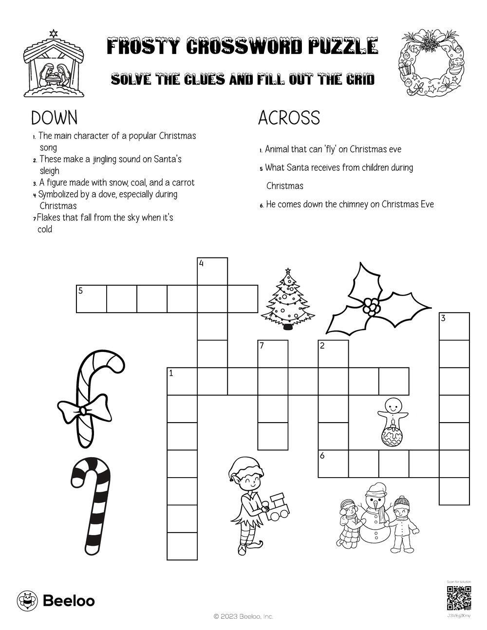 Christmas-Themed Crossword Puzzles • Beeloo Printable Crafts And with 1st Grade Christmas Crossword Puzzles