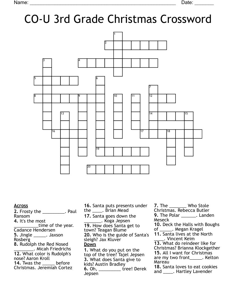 Co-U 3Rd Grade Christmas Crossword - Wordmint intended for 3Rd Grade Christmas Crossword Puzzles