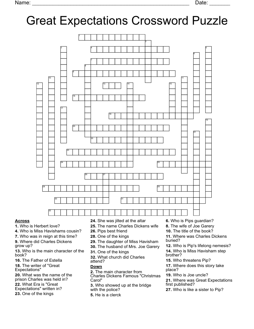 Great Expectations Crossword Puzzle - Wordmint pertaining to Christmas Carol 14 Crossword Puzzles Answers