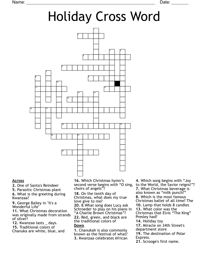 Holiday Cross Word - Wordmint intended for Brown Christmas Crossword Puzzles