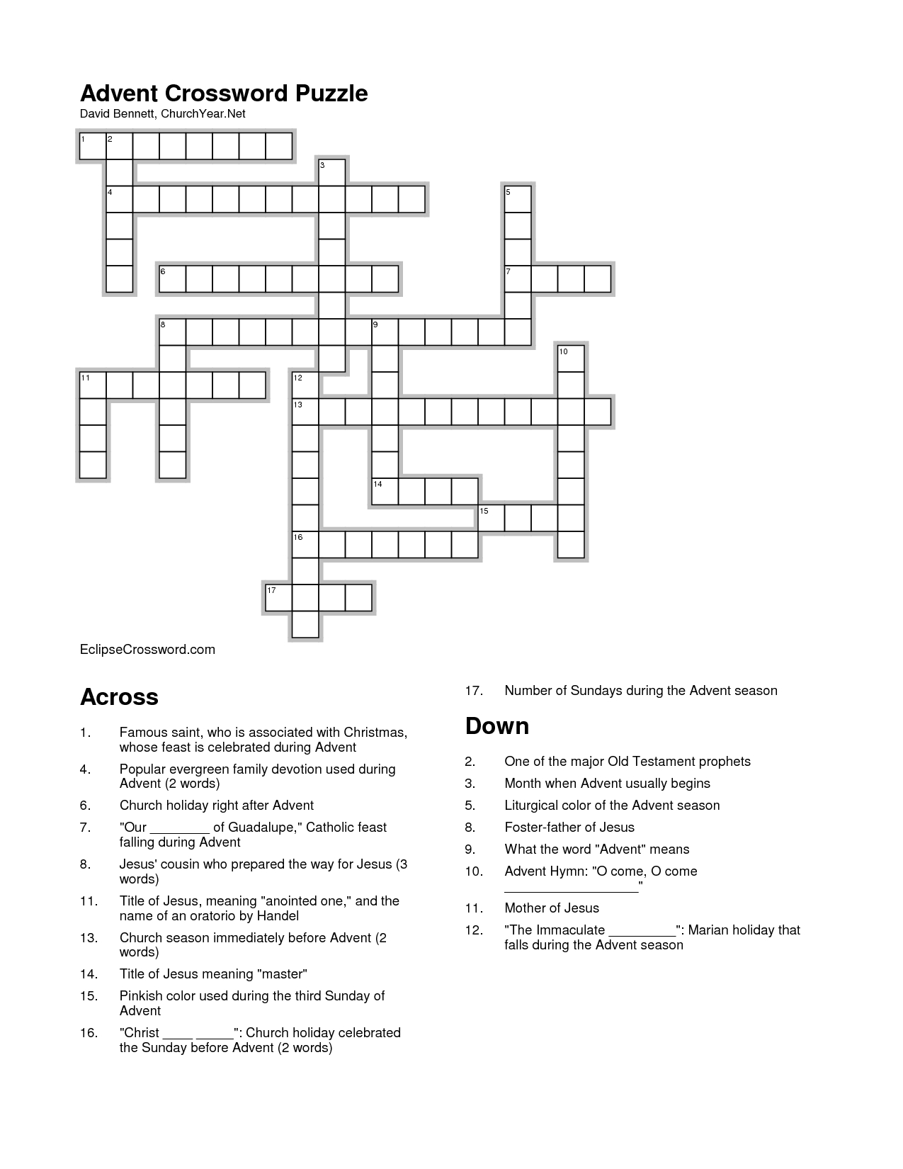 Pin Page inside Catholic Christmas Crossword Puzzles