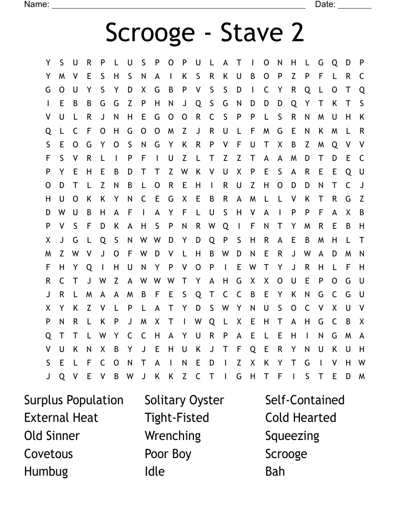 Scrooge - Stave 2 Word Search - Wordmint intended for Christmas Carol Stave 2 Crossword Puzzles