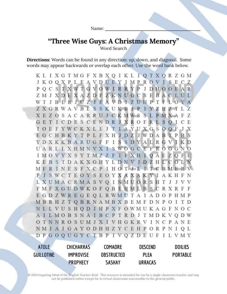 Christmas Memory Crossword Puzzles Answers