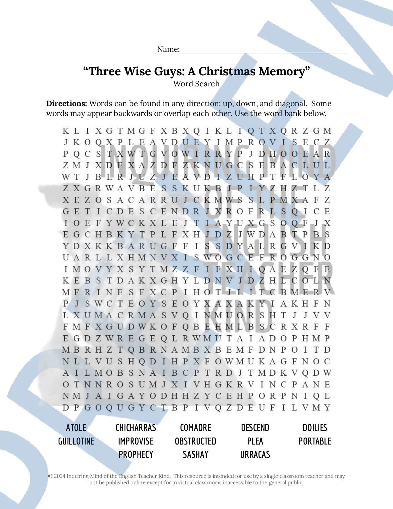 Three Wise Guys, A Christmas Storysandra Cisneros Vocabulary in Christmas Memory Crossword Puzzles Answers