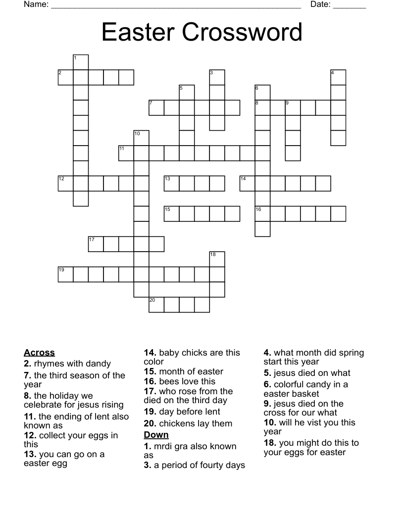 Easter Crossword - Wordmint in Free Printable Easter For Children&amp;#039;S Church Crossword Puzzles