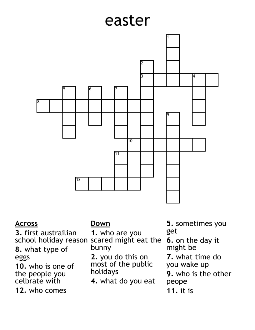 Easter Crossword - Wordmint throughout Easter Holiday Crossword Puzzles