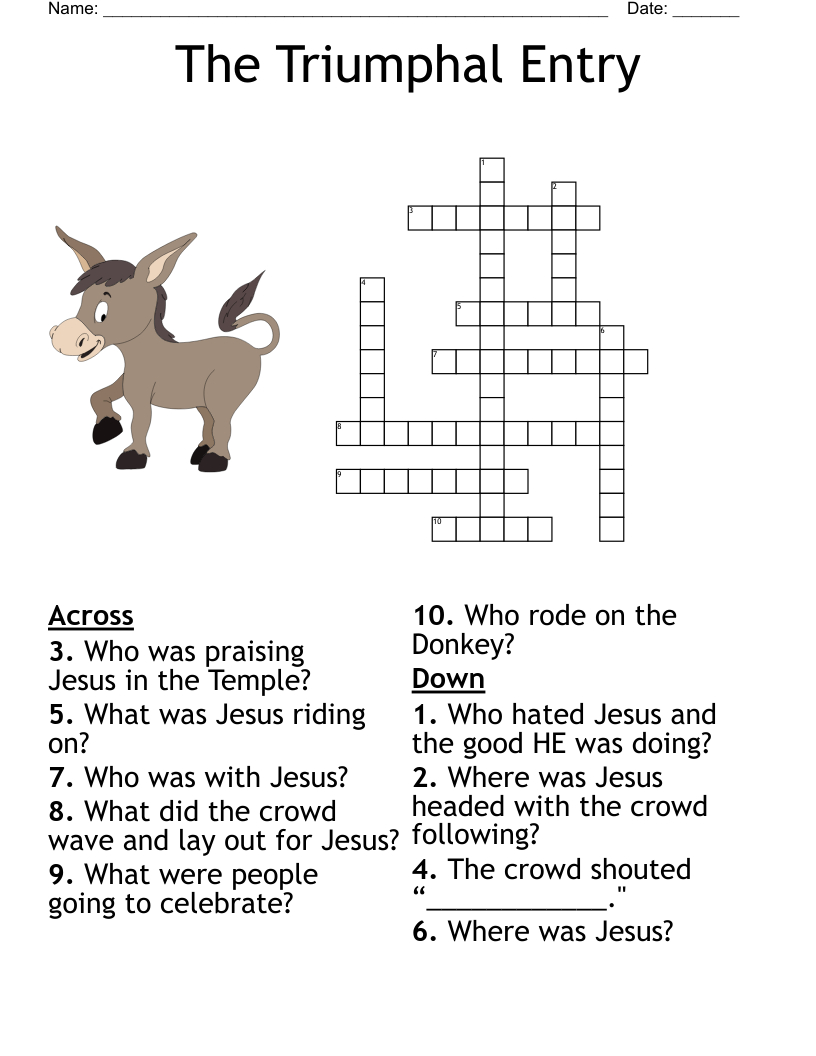 Easter Story Crossword - Wordmint inside Easter Story Crossword Puzzles Answers