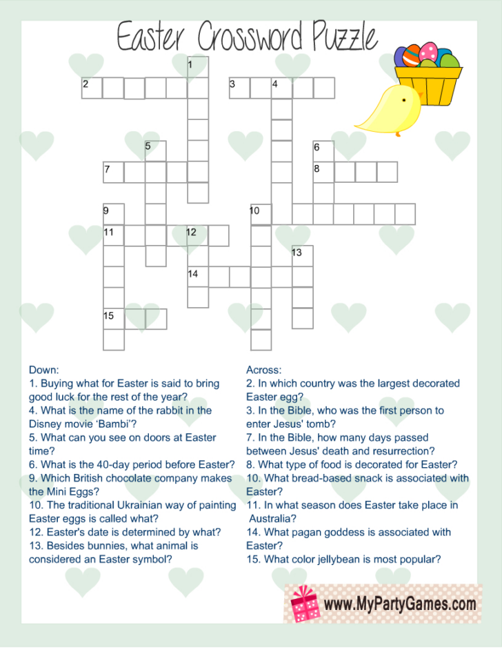 Free Sunday Crossword Puzzles to Print with Answers Easter