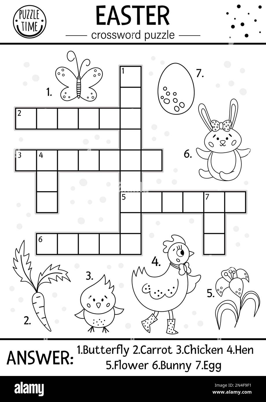 Vector Black And White Easter Crossword Puzzle For Kids. Simple for Easter Holiday Crossword Puzzles