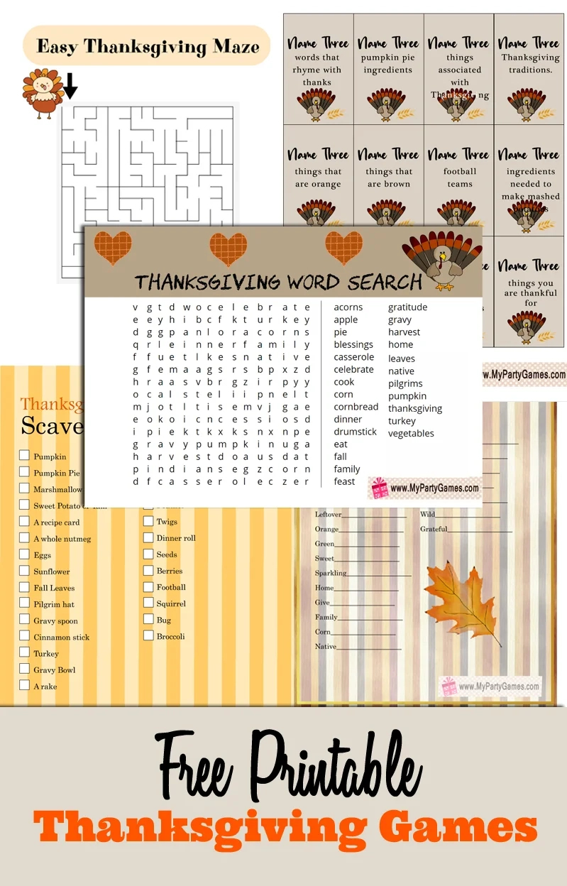 23 Free Printable Thanksgiving Games with regard to Free Printable Thanksgiving Games And Puzzles