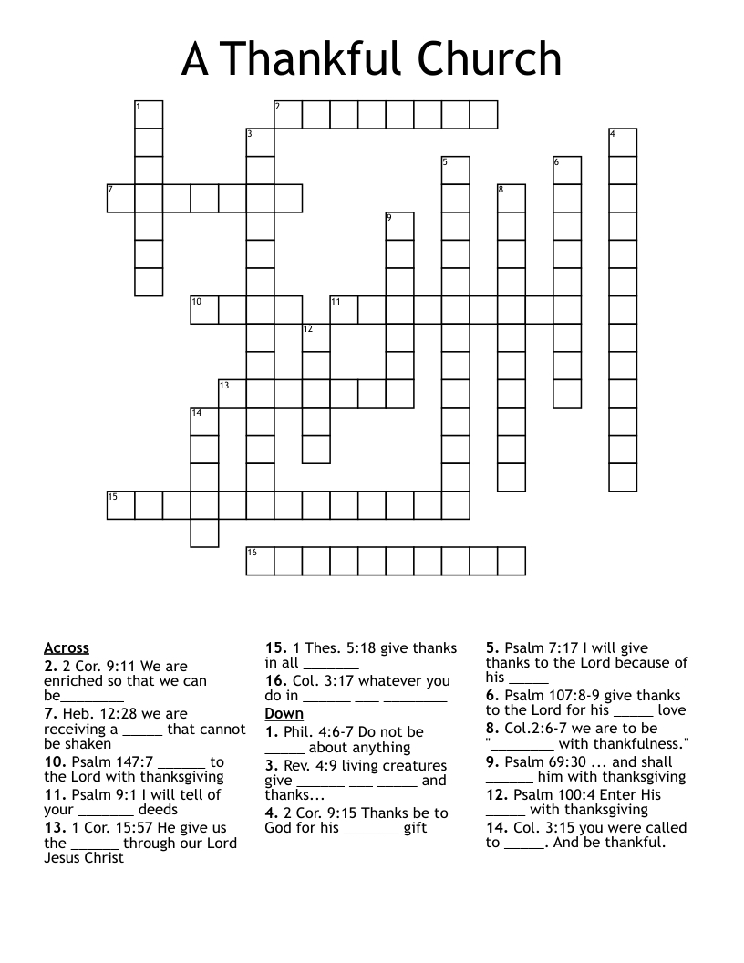 A Thankful Church Crossword - Wordmint regarding Christian Thanksgiving Crossword Puzzles Printable